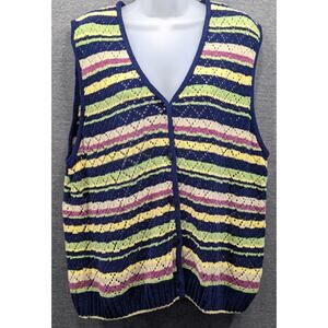 NORTHERN REFLECTIONS Sweater Vest - Striped, Knit, Grandmacore, Button, Size XL